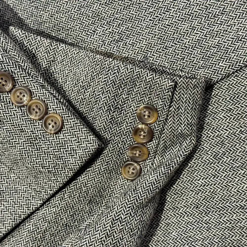 Lauren Ralph Lauren 48R Pure Wool Gray Herringbone Blazer Made Canada